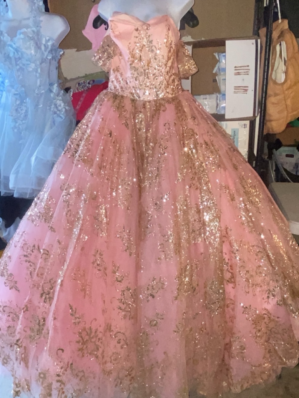 Girls Pink Glitter Princess 15 or prom Gown